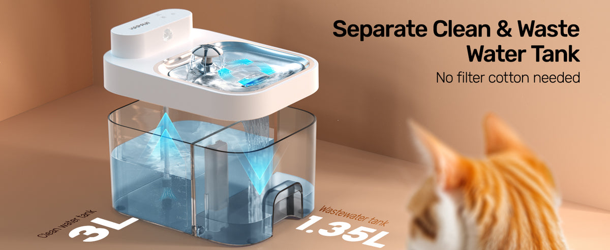Separate clean and waste water tanks with no filter cotton needed